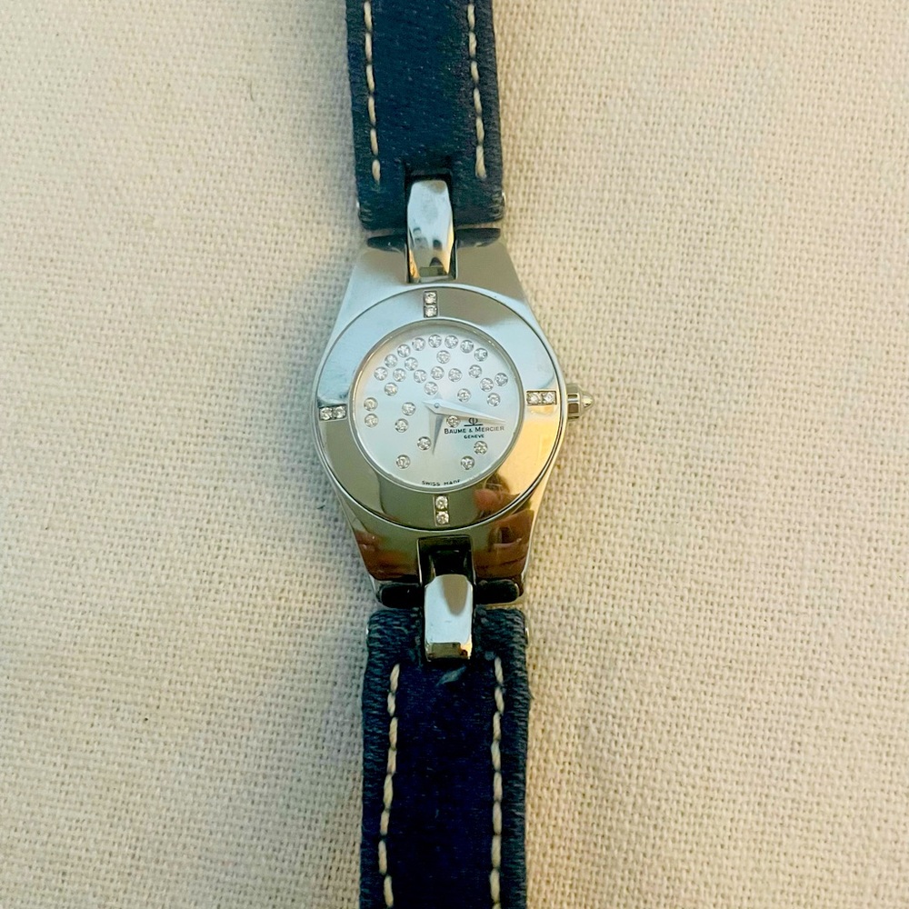 Baume & Mercier Linea Watch. Denim Bracelet, bracelet is replaceable